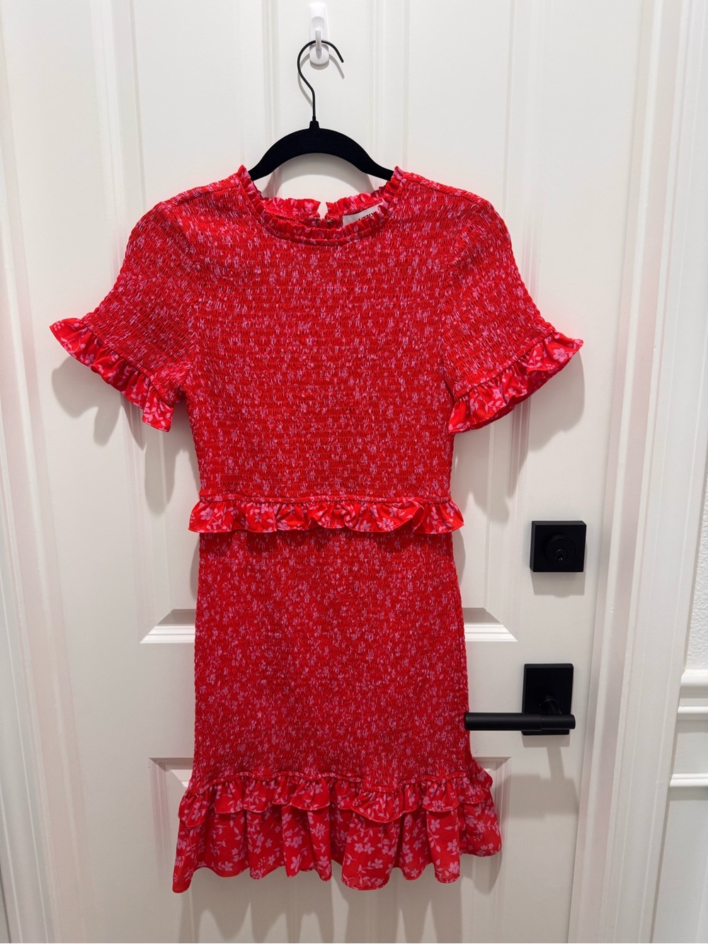 Likely Red Floral Ruffle Short Dress